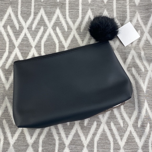 Nordstrom Cosmetic Pouch with Pom Pom & Mirror/Halo Front Black & Metallic - Picture 2 of 4